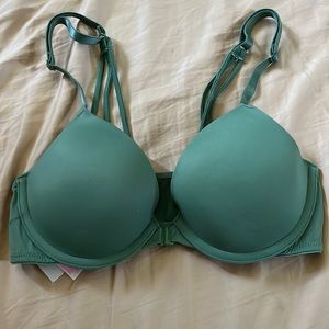 Pink front clasp bra- green - 32b